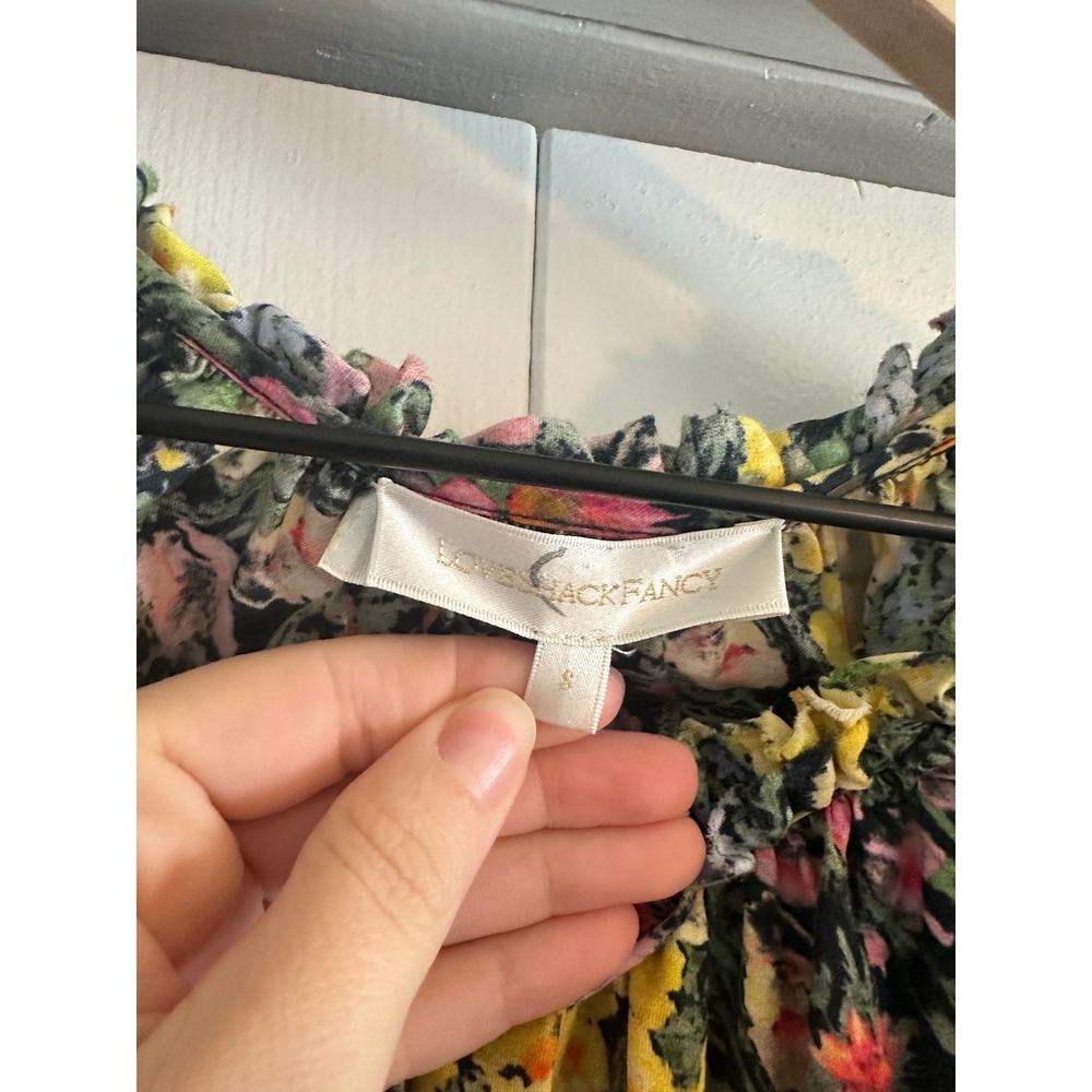 LoveShackFancy Silk Cotton Floral Ruffle Blouse Long Sleeve Multicolor Small - Picture 5 of 7